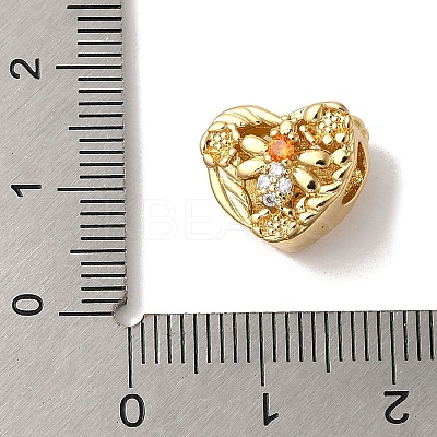 Heart Rack Plating Brass Micro Pave Cubic Zirconia European Beads KK-G511-02B-G-1