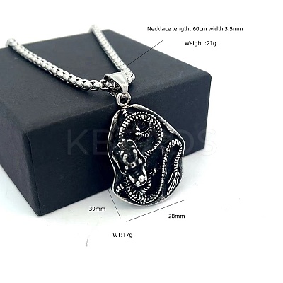Vintage Punk 304 Stainless Steel Dragon Pendant Necklaces for Men GS6470-1