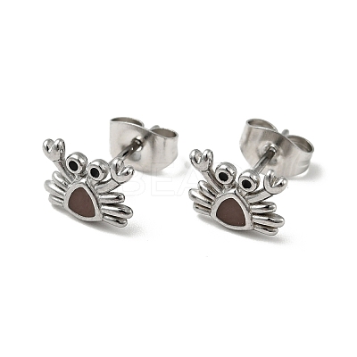 Enamel Crab Stud Earrings with 316 Surgical Stainless Steel Pins EJEW-A081-01P-1