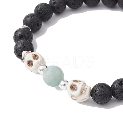 2Pcs 2 Style Skull & Cross & Round Natural & Synthetic Mixed Gemstone Beaded Stretch Bracelets Set BJEW-JB09519-1
