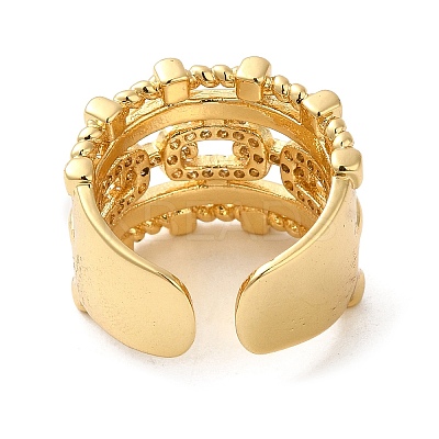 Rack Plating Real 18K Gold Plated Brass Hollow Oval Open Cuff Rings RJEW-B048-10G-1