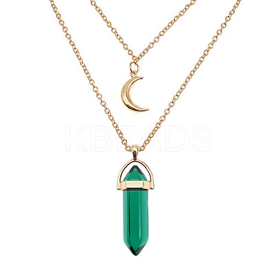 Dyed Natural Jasper Cone Pendant Double Layer Necklace UX9990-9-1
