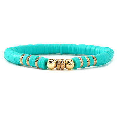 Brass & Polymer Clay Heishi Beads Stretch Bracelets for Women BK9964-13-1