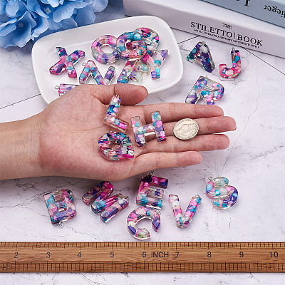 26Pcs 26 Letters Transparent Epoxy Resin Pendants CRES-TA0001-15-1