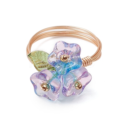Electroplate Glass Beaded Rings RJEW-TA00195-1