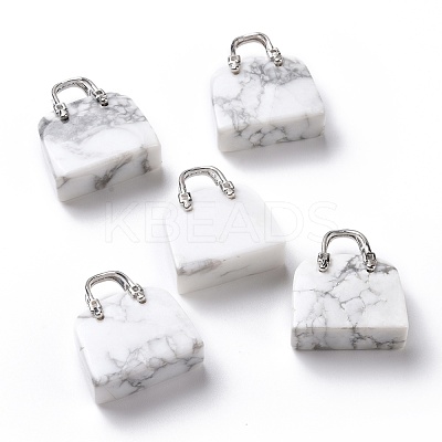 Natural Howlite Brass Pendants KK-E274-01P-025-1