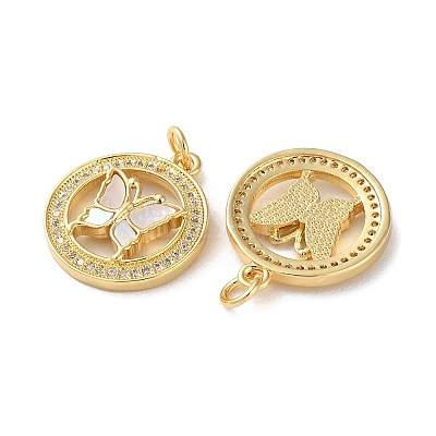 Brass Micro Pave Clear Cubic Zirconia Pendants KK-B083-37C-G-1
