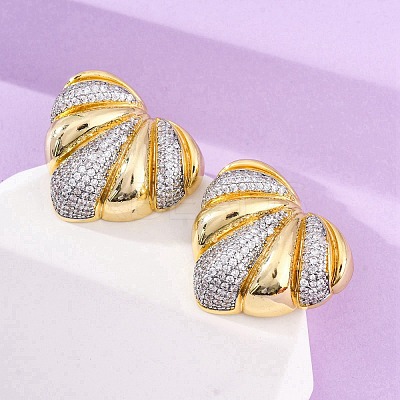 Heart Brass Micro Pave Clear Cubic Zirconia Stud Earrings EJEW-H158-13GP-1