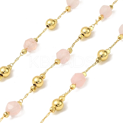 Handmade Rose Quartz Faceted Round Beaded Chains CHC-F021-01G-07-1