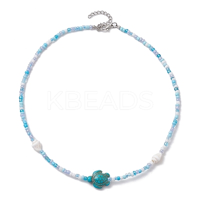 Summer Beach Sea Turtle Dyed Synthetic Turquoise & Glass Seed Beads Beaded Necklaces for Women NJEW-JN05081-01-1