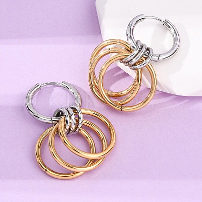 304 Stainless Steel Two Tone Hoop Earrings EJEW-A136-01D-GP-1