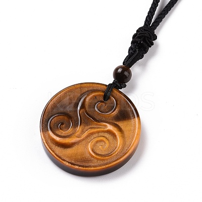 Natural Tiger Eye Triskele/Triskelion Pendant Necklace with Nylon Cord for Women NJEW-E091-01C-1