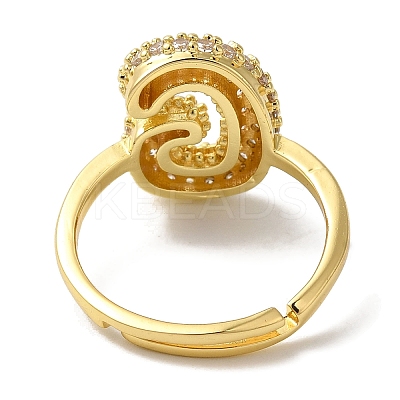 Rack Plating Letter Brass Micro Pave Clear Cubic Zirconia Adjustable Rings for Women KK-S391-03G-G-1