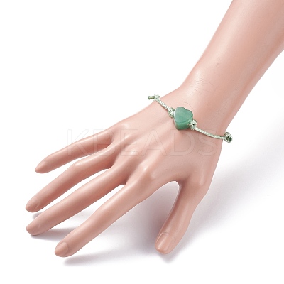 Natural Green Aventurine Heart Braided Cord Bracelet BJEW-JB07685-03-1