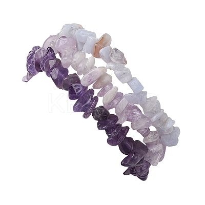 3Pcs Natural Lavender Amethyst & Natural Blue Lace Agate Chip Beaded Stretch Bracelet Sets BJEW-JB10864-1