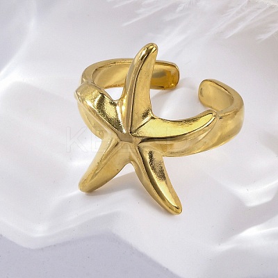 Stafish 304 Stainless Steel Open Cuff Rings for Women RJEW-F174-01G-1