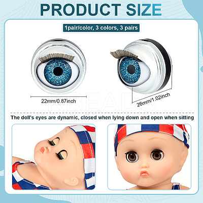 3 Pairs 3 Colors Iron & Polystyrene & PET Doll Craft Eyes DIY-PH0031-58A-1