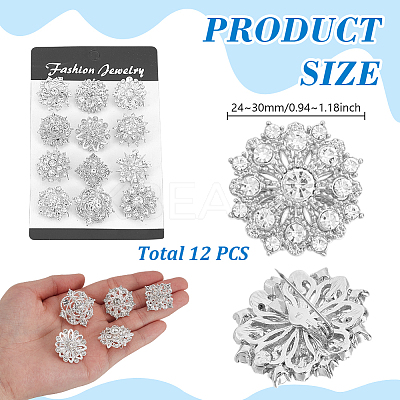 12Pcs Flower Alloy Rhinestone Brooches for Clothes JEWB-WH0020-073S-1
