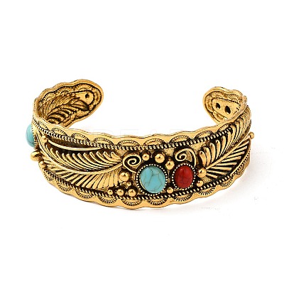 Tibetan Style Alloy Cuff Bangles BJEW-Q769-02AG-1