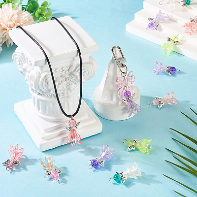 32Pcs 8 Colors Acrylic & Glass Pendants PALLOY-TAC0175-1