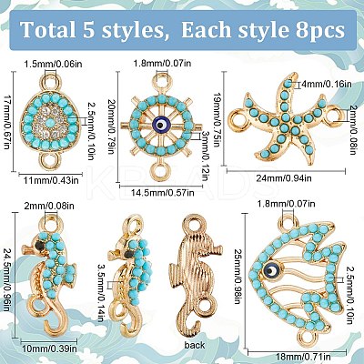 40Pcs 5 Styles Ocean Theme Alloy Connector Charms FIND-SC0008-62-1