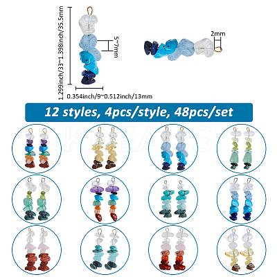 48Pcs 12 Styles Chip Natural & Synthetic Gemstone Pendants PALLOY-FH00056-1