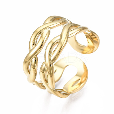 304 Stainless Steel Twist Wrap Open Cuff Ring RJEW-T023-06G-1