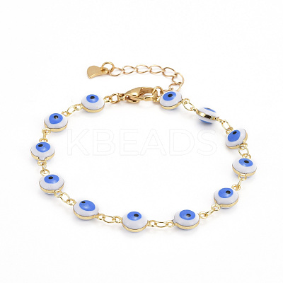 Brass Enamel Evil Eye Link Chain Bracelets & Necklaces Jewelry Sets SJEW-JS01191-1