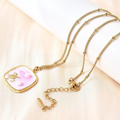 Summer Beach 304 Stainless Steel Lavender Enamel Pendant Necklaces for Women NJEW-U043-01A-G-1
