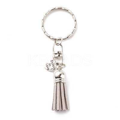 Faux Suede Tassel & Tibetan Style Alloy Pendant Keychain KEYC-JKC00342-1