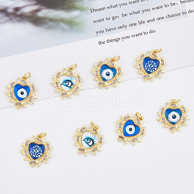8Pcs 4 Style Brass Micro Pave Clear Cubic Zirconia Pendants KK-DC0002-68-1