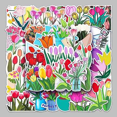 50Pcs Tulip Pattern Waterproof PVC Plastic Scrapbook Stickers STIC-PW0001-365-1