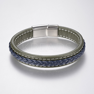 Braided Leather Cord Bracelets BJEW-H561-07-1