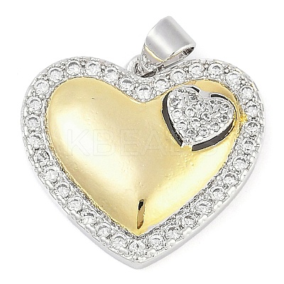 Rack Plating Heart Brass Micro Pave Clear Cubic Zirconia Pendants KK-P287-48B-GP-1