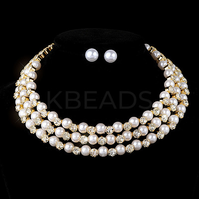 Round Alloy Rhinestone Stud Earrings & Multilayer Chain Necklaces FS-WG65918-06-1