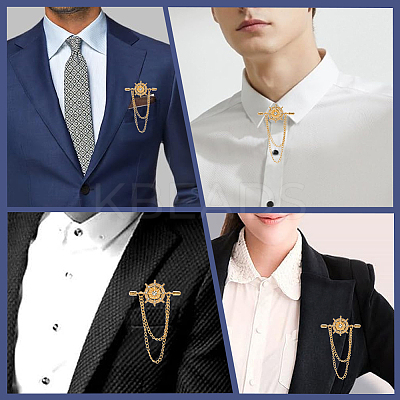 2Pcs Helm Zinc Alloy Hanging Chain Brooches with Crystal Rhinestone FIND-GF0006-83G-1