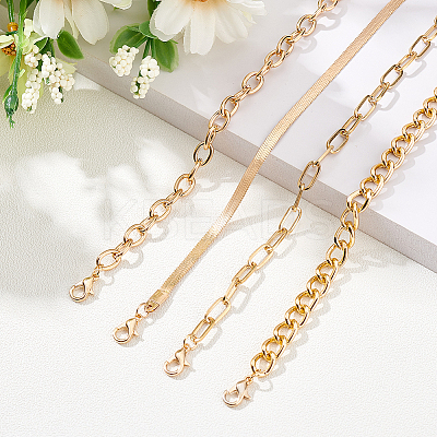 4Pcs 4 Style Alloy Curb & Cable & Paperclip & Herringbone Chain Bracelets Set for Men Women BJEW-AN0001-13-1