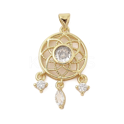 Woven Net Rack Plating Brass with Cubic Zirconia Pendants KK-Z074-42G-1