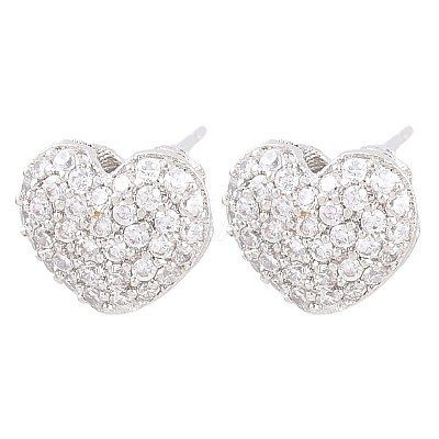Brass Micro Pave Clear Cubic Zirconia Stud Earrings EJEW-G471-31P-03-1
