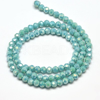 Faceted Round Full Rainbow Plated Electroplate Glass Beads Strands EGLA-J130-FR03-1