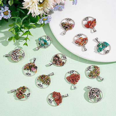 8Pcs 8 Styles Natural & Synthetic Mixed Stone Chip Pendants G-PH0002-14-1
