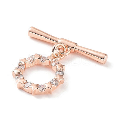 Rack Plating Brass Micro Pave Clear Cubic Zirconia Toggle Clasps KK-P247-13RG-1