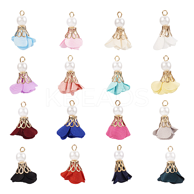 32Pcs 16 Colors Flower Chiffon Pendants FIND-TA0003-41-1