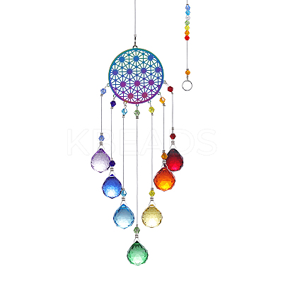 Glass Teardrop Pendant Decoration DJEW-PW0023-01B-1