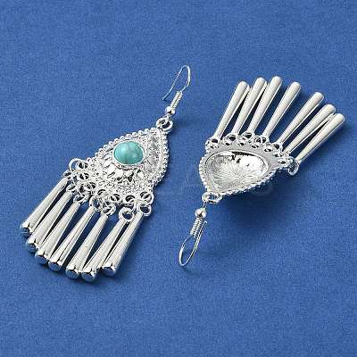 Silver Alloy Chandelier Earrings with Synthetic Turquoise EJEW-D092-01B-S-1