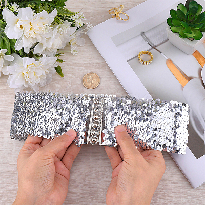 Sparkle Sequins Wide Elastic Dress Belts AJEW-WH20128-026P-03-1