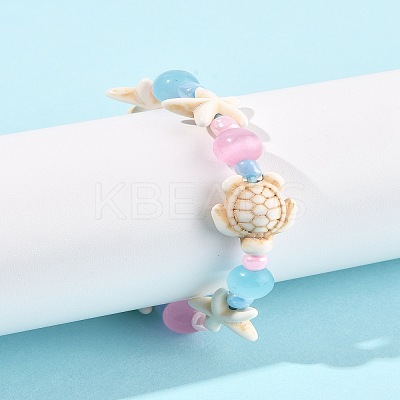 Synthetical Turquoise & Glass Beads Bracelets BJEW-FS00021-1