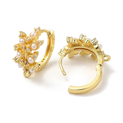 Flower Rack Plating Brass Cubic Zirconia Hoop Earrings Findings LS-KK-K278-01G-1