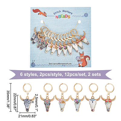 Alloy Enamel Ox-Head Pendant Locking Stitch Markers HJEW-AB00056-1