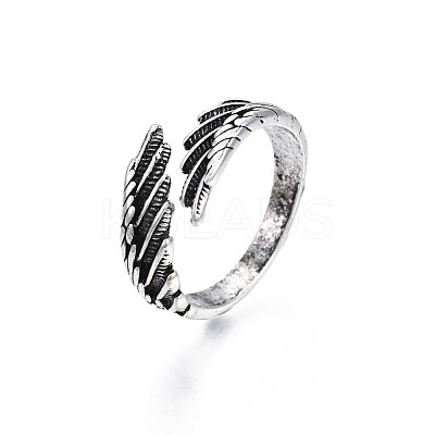 Double Wing Alloy Open Cuff Ring for Men Women RJEW-T009-31AS-1